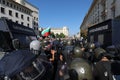 Clashes between the gendarmerie and protesters during an anti-government protest in front of the parliament building in Sofia, Bul