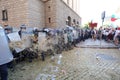 Clashes between the gendarmerie and protesters during an anti-government protest in front of the parliament building in Sofia, Bul