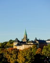 Sofia Kyrka church in Stockholm with autumn leaf foliage in city skyline Royalty Free Stock Photo