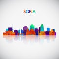 Sofia skyline silhouette in colorful geometric style.