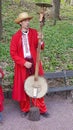 A group of musicians in Ukrainian national costumes. Clothing and musical instruments are