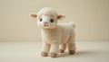 Cute Fluffy Lamb Plush Toy Standing on a Neutral Background in Soft Light Royalty Free Stock Photo