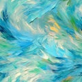 Soft Aqua Color Oil Paint Strokes On Canvas. Seamless Background. Generative AI