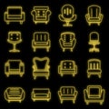 Soft armchair icons set vector neon