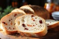 Soft aromatic homemade white bread with candied fruits close-up