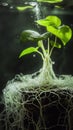 A vibrant plant\'s roots are revealed in detail, soaking up nutrients from the soil in natural light Royalty Free Stock Photo