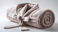 Soft bathrobe rolled with belt tied, no logos or patterns, resting on white background Royalty Free Stock Photo