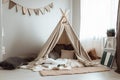 soft blanket and pillow fort, with pillows for seating, in child's room Royalty Free Stock Photo