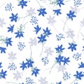 Soft blowing wild flower with silhouette of florals seamless pattern vector EPS10, blue ,green and grey colour Design for fashion Royalty Free Stock Photo