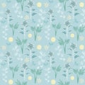 Soft Blue Floral Seamless Repeat Pattern Vector Background