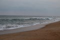 Soft blue ocean wave on clean sandy beach.Sea view from tropical beach with sunny sky Royalty Free Stock Photo