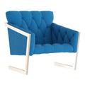 Soft blue quilted armchair on a white background. 3d rendering