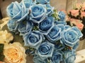 Soft blue Rose handmade Beautiful Artificial bouquet flowers decoration ornamental background in vintage classic tone color for Royalty Free Stock Photo