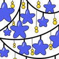Soft Blue Star String Lights on White Background Royalty Free Stock Photo