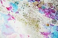 Watercolor paint soft waxy colorful shapes and sparkling lights, abstract background Royalty Free Stock Photo