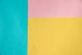 Soft Blue, yellow and pink pastel color paper geometric flat lay Royalty Free Stock Photo