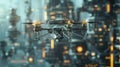 Soft blurred shapes of hightech drones and robots fill the background hinting at a world where innovation and progress