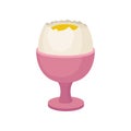 Soft-boiled egg with shell in pink cup. Classic food for breakfast. Tasty morning meal. Flat vector design Royalty Free Stock Photo
