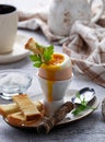 Soft-boiled egg and toasts Royalty Free Stock Photo