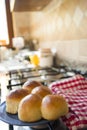 Soft bread rolls at the milk Royalty Free Stock Photo