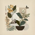 Soft, calm collage of plants, Generative AI