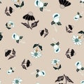 Soft Camel Colored Floral Repeat Pattern Vector Print