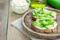 Soft cheese and zucchini bruschetta, closeup Royalty Free Stock Photo