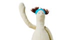 Soft children`s toy in the form of a man on a white background.