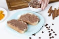 soft chocolate butter and white bread Royalty Free Stock Photo