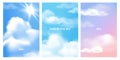 Soft cloudy sky panels in pastel tones. Vector illustration Royalty Free Stock Photo