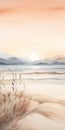 Soft Color Fields: Watercolor Sketch Landscape On The Beach At Sunset