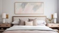 Soft Color Palette Bedroom With Wood Frames And High-quality Bedding Royalty Free Stock Photo