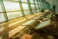 soft comfortable sunbeds in the airport waiting room in front