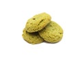 Soft cookies green tea flavored filled with chocolate cream.