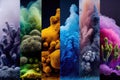 Soft coral, colour explosion, smoke, sections, wallpaper, background, generative ai