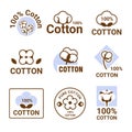 Soft cotton icon, organic logo. Nature symbol, stamp or sticker, sign of plant industry, for natural textile clothing