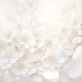 Soft cream color background with abstract white flowers with pearl stamens