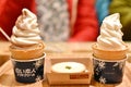 Soft cream with dessert of Shiroi Koibito Park and Ishiya Chocolate Factory. Royalty Free Stock Photo