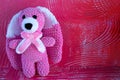 Soft crochet toy hare. Pink with white.