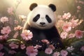 Soft Cute baby panda flowers. Generate Ai