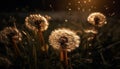 Soft dandelion seed blowing in summer wind generated by AI