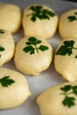 Soft dough preparation for homemade bread with fresh parsley Royalty Free Stock Photo