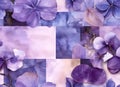 Abstract Watercolor Purple Floral Pattern on Geometric Square Tile Background, Seamless Wallpaper Print Royalty Free Stock Photo