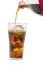 Soft drink being poured into glass with Ice on a background Royalty Free Stock Photo