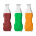 Soft drink bottles. Orange, green and red fizzy drinks.