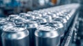 Soft drink cans arranged in a production line Royalty Free Stock Photo