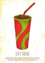 Soft Drink in Colorful Cardboard Cup Vector Card