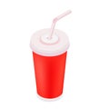 Soft drink cup color isometric style icon, fastfood concept illustration, vector eps10