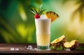 drink with ice, summer cocktail with coconut and pineapple, alcoholic cocktail Pina colada, International Bartenders Day,