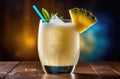 drink with ice, summer cocktail with coconut and pineapple, alcoholic cocktail Pina colada, International Bartenders Day,